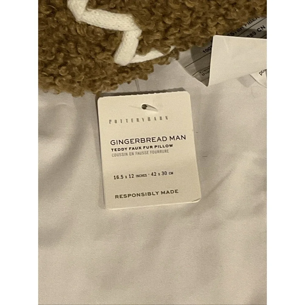 Pottery Barn Mr. Spice Gingerbread Pillow Cozy Plush Teddy Bear Fabric NWT